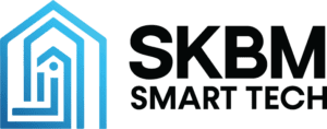 SKBM Smart Tech logo in blue with black text