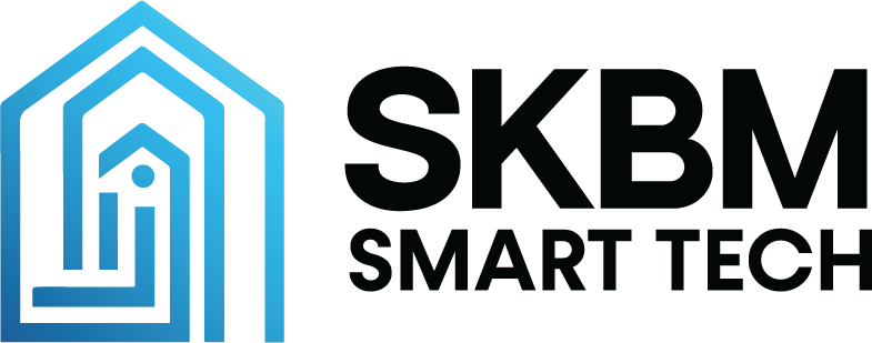 SKBM Smart Tech logo in blue with black text